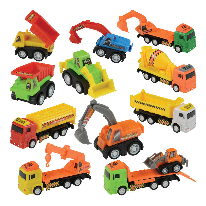 12-Piece Mini Construction Vehicle Set – Trucks for indoor/Outdoor Play