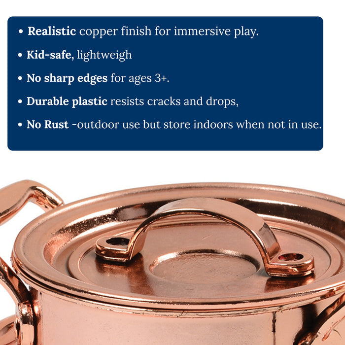 13-Piece Kids' Copper Plastic Cooking Play Set | Realistic Pretend Play Cookware