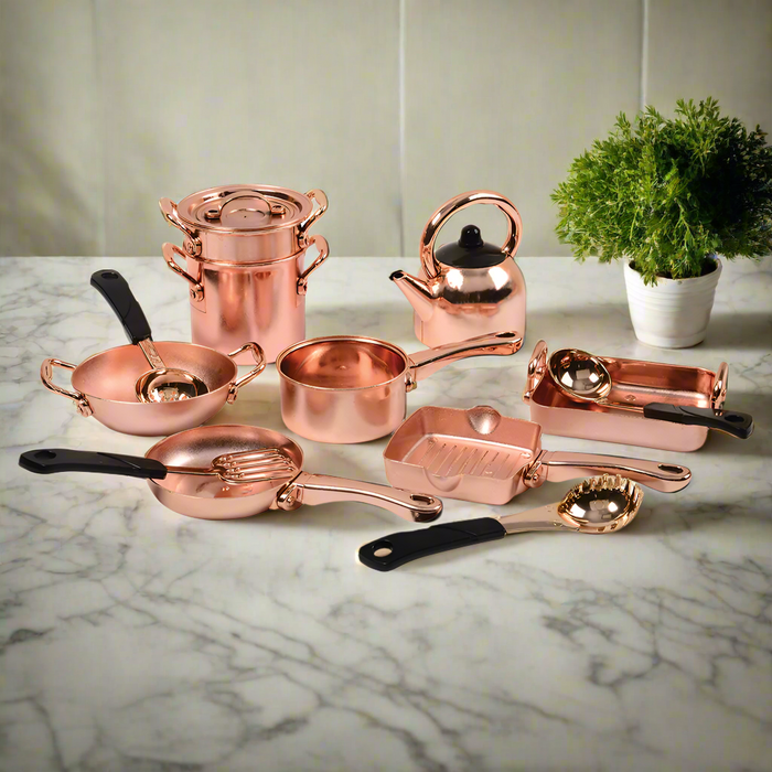 13-Piece Kids' Copper Plastic Cooking Play Set | Realistic Pretend Play Cookware