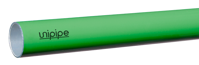 Green pipe with 'unipipe' logo on a white background