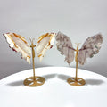 2 Pieces Butterfly Carving With Stand Flower Agate Mookaite - Wholesale Crystals