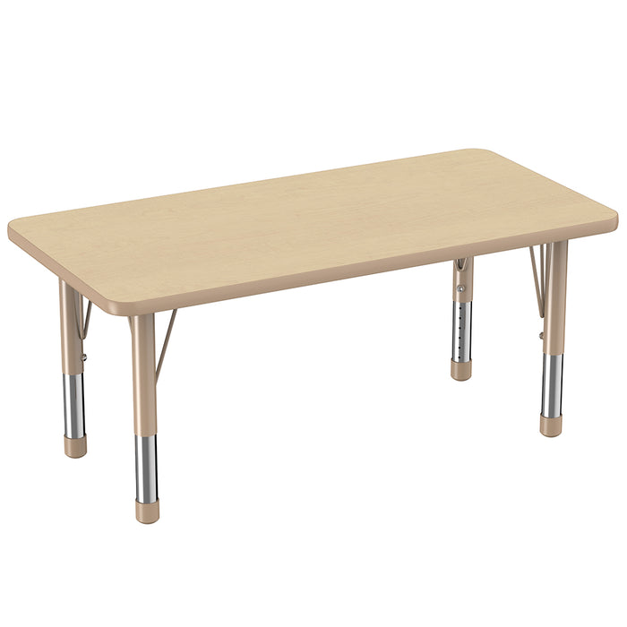 Beige rectangular table with metal legs on a white background