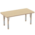 Beige rectangular table with metal legs on a white background
