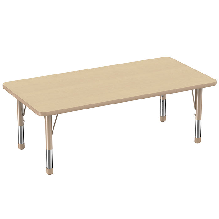 Beige rectangular table with metal legs on a white background