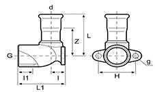 316L Gas 90° Female Elbow with Flush Wall Mount by Airenergy Dev, stainless steel fitting for gas pipe connections