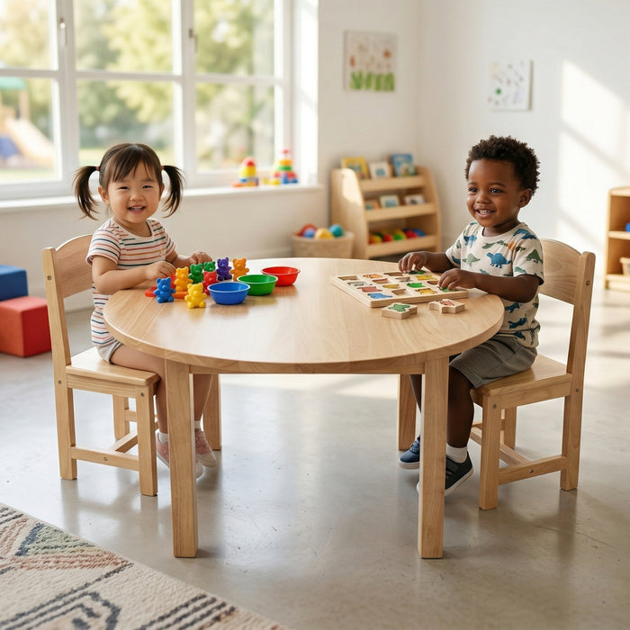 36" Round Solid Hardwood Table & 2 Chairs Set | Child-Sized