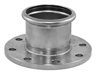 Metal flange with a central bushing on a white background