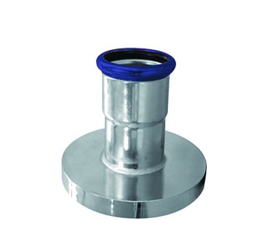 Small Airenergy Dev adaptor flange with stub, 15mm x 1/2 inch, made of stainless steel for plumbing or industrial use