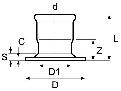 Small Airenergy Dev adaptor flange with stub, 15mm x 1/2 inch, stainless steel europress fitting for plumbing connections.