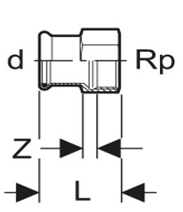 Airenergy Dev europress 316L stainless steel female adaptor with 15mm x 1/2" FBSP female thread, used in plumbing connections.