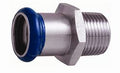 Metal pipe fitting with blue and silver colors on a white background