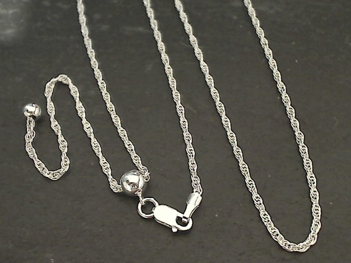 Adj up to 20", 1.5mm Rope Chain, Sterling