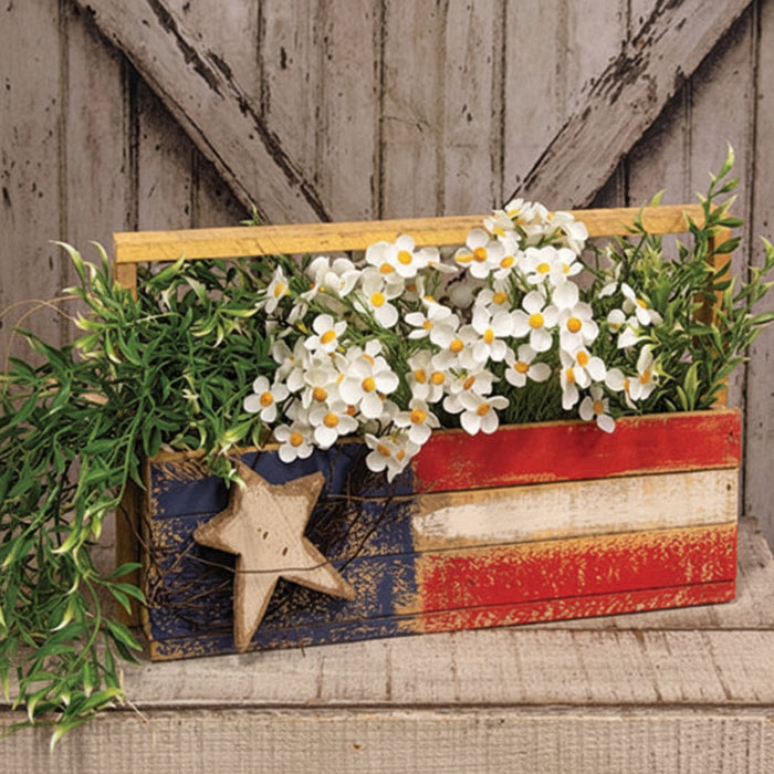 americana wooden tote with dimensional flag
