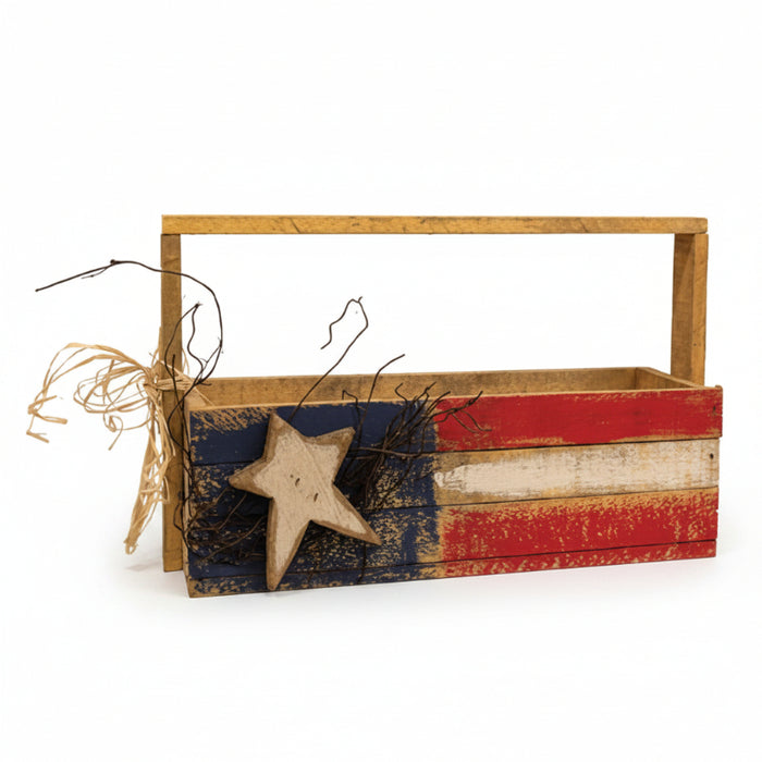 americana wooden tote with dimensional flag