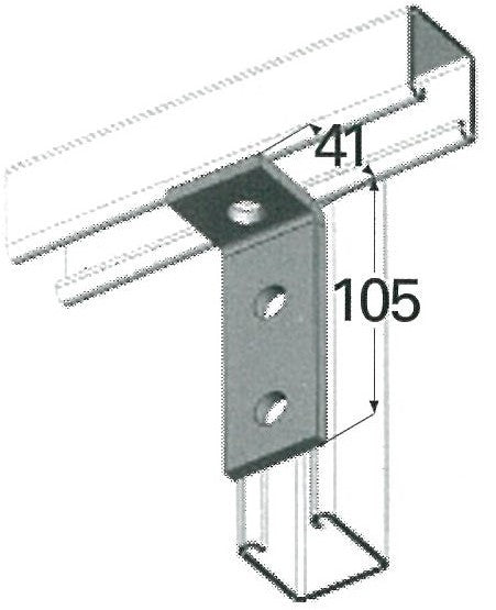 Technical drawing of a metal bracket with dimensions labeled