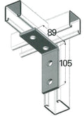 Metal bracket with dimensions labeled on a white background