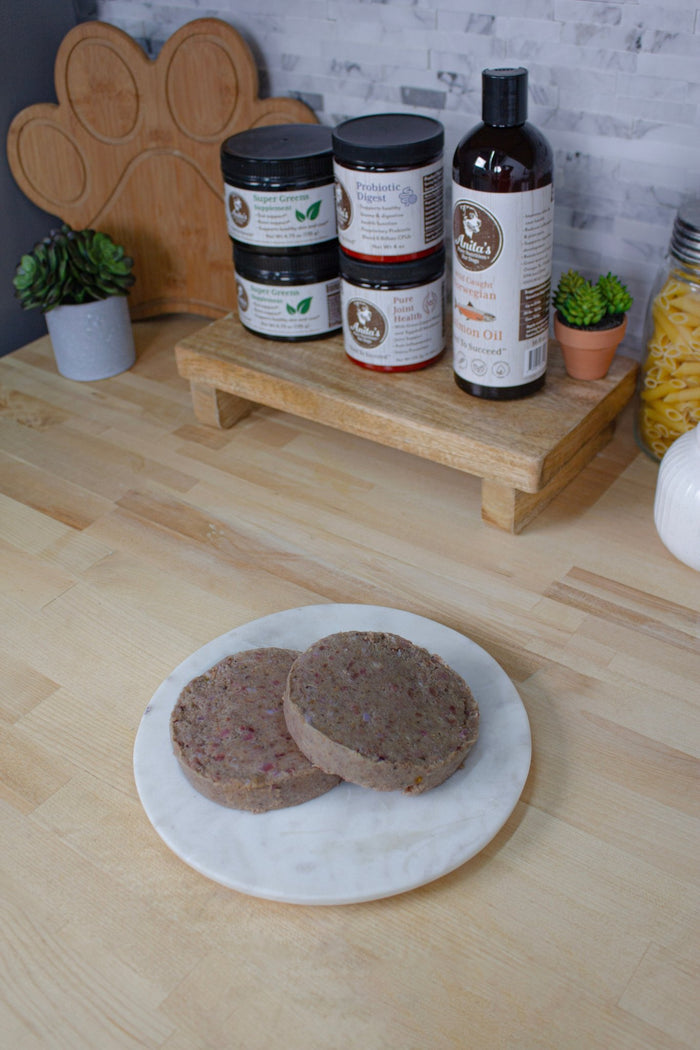 Anita's Pure Nutrition Balanced Plus 4oz Patties in a 27lb Case: Chicken, Beef & Vegetable - Nutrition - K9 Kraving - Maximum K9 Services