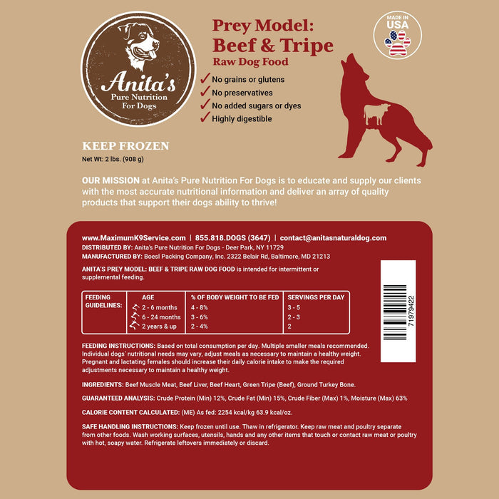Anita's Pure Nutrition Prey Model: Beef & Tripe 2 lbs.-Nutrition-K9 Kraving-Maximum K9 Services