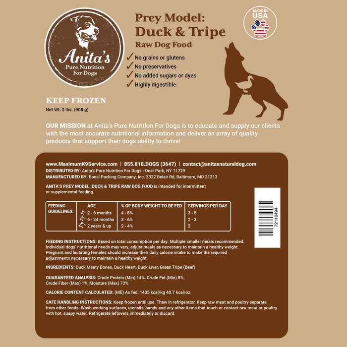 Anita's Pure Nutrition Prey Model: Duck and Tripe 2 lbs.-Nutrition-K9 Kraving-Maximum K9 Services