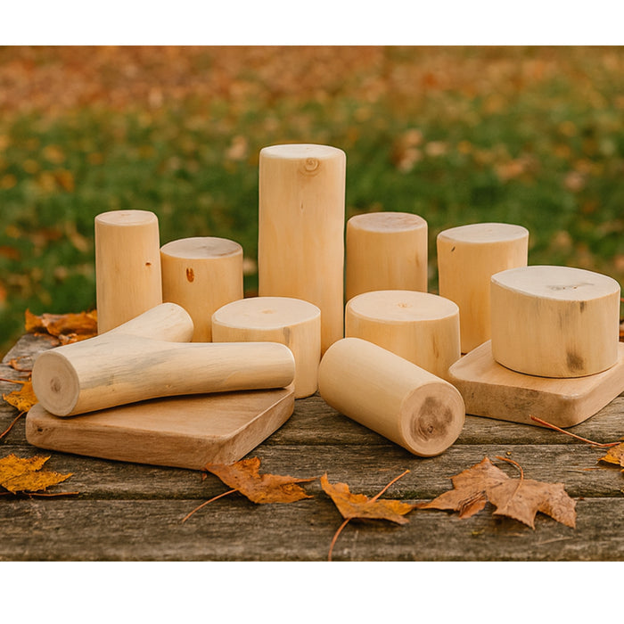 Baby Tree Blocks | 12-Piece Eco-Friendly Wooden Building Set with Natural Barkless Finish