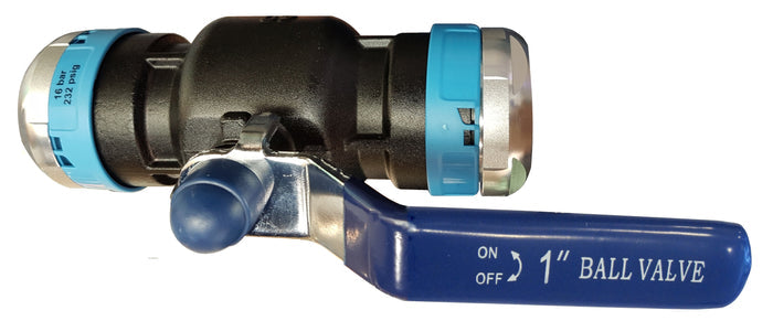 Airenergy Dev ball valve pipe for plumbing, showing a close-up of the durable metal ball valve connected to pipe fittings.