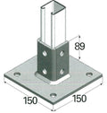 Technical drawing of a metal bracket with dimensions labeled