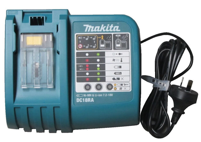 Makita battery charger with cable on a white background