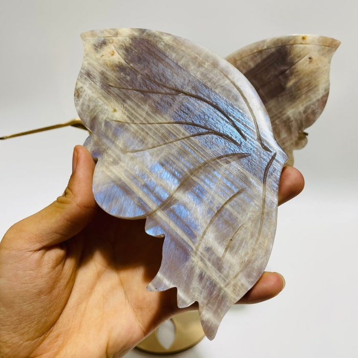 Blue Moonstone Mixed Sunstone Butterfly Carving With Stand -Wholesale Crystals