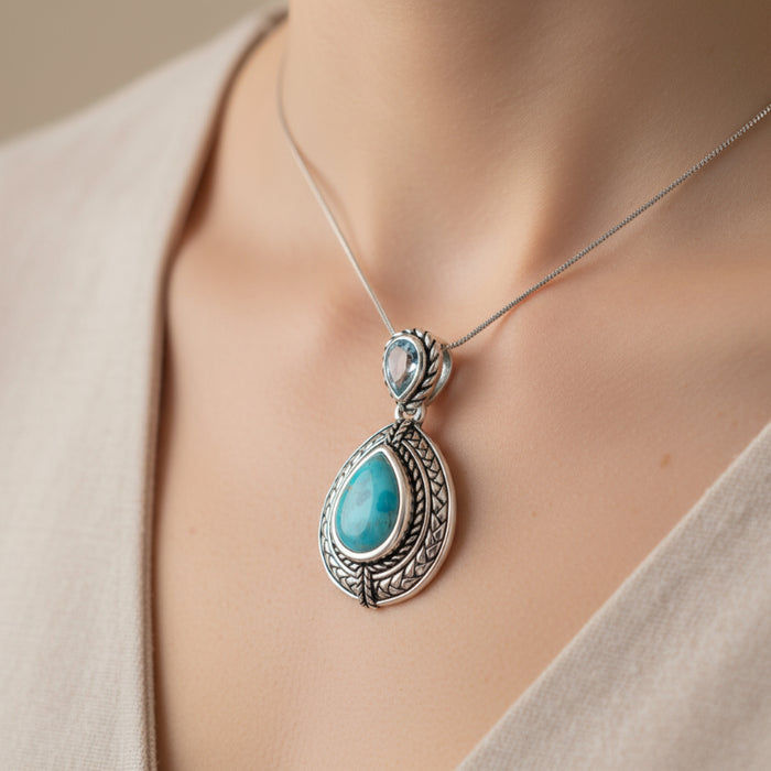 blue topaz and turquoise necklace pendant