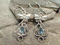 Blue Topaz, Sterling Silver Dragonfly And Lotus Earrings