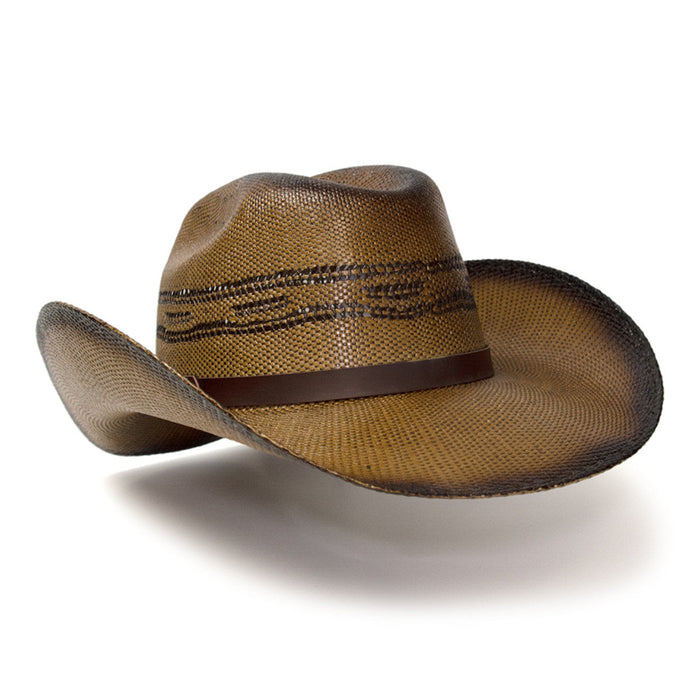 brown straw cattleman beaded diamond concho western hat
