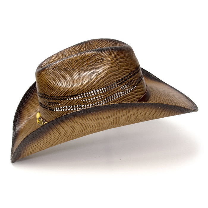 brown straw cattleman beaded diamond concho western hat