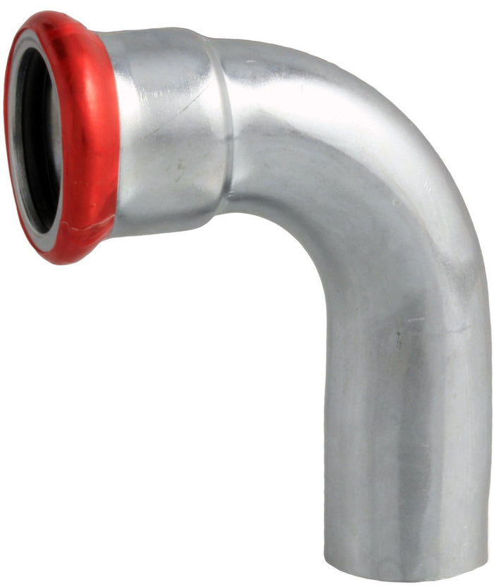 Metal elbow pipe with red interior on a white background