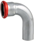 Metal elbow pipe with red interior on a white background