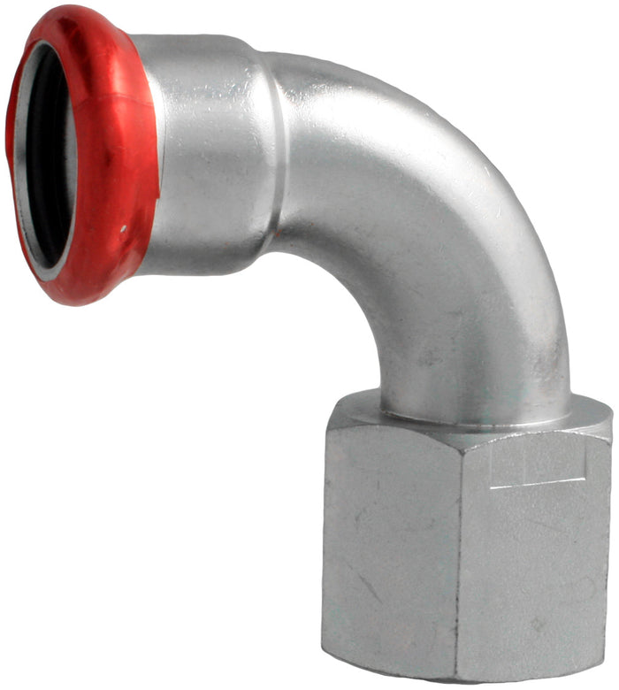 Metal pipe fitting with red interior on a white background