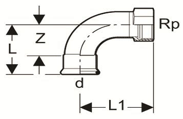 Piping fitting with dimensions labeled on a white background
