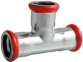 Metal plumbing fitting with red insulation on a white background