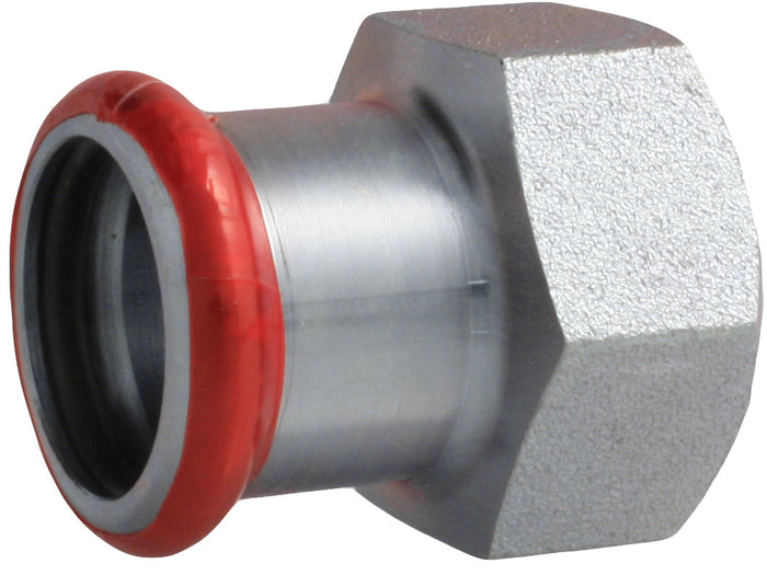Metal fitting with red seal on a white background