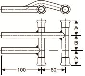 Technical drawing of a mechanical component with dimensions labeled