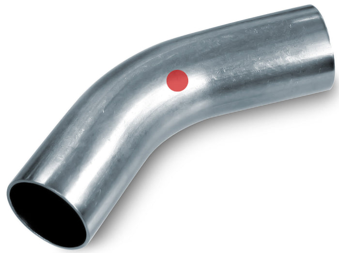 Metal elbow pipe with a red dot on a white background
