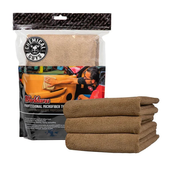 Chemical Guys Workhorse Microfiber Towel Tan 16" x 16" -3 Pack MIC34403 - Auto Obsessed
