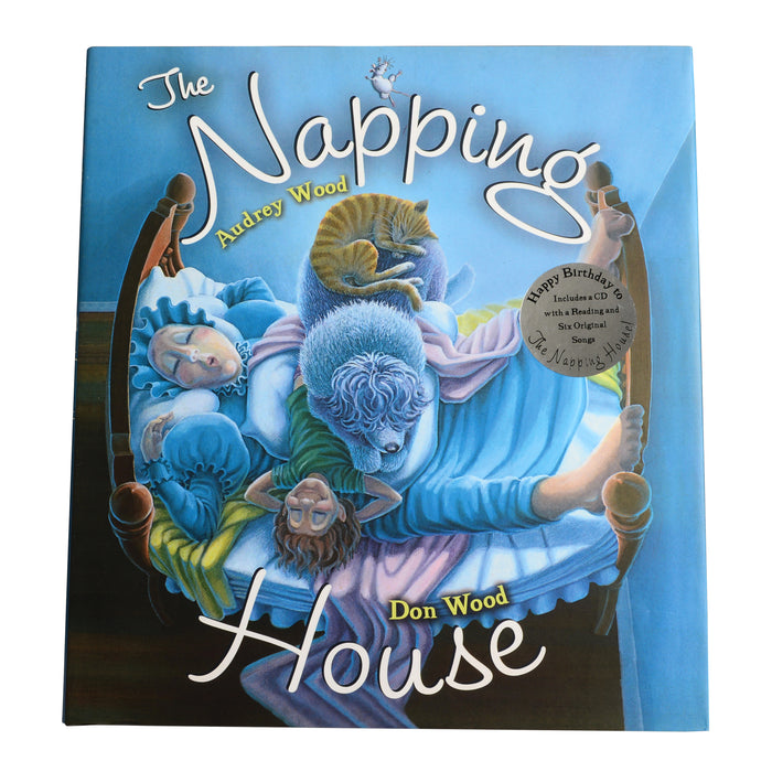 Book cover of 'The Napping House' with characters in a rocking chair.