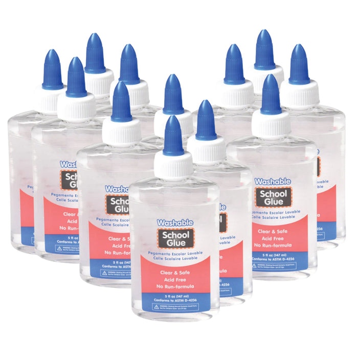 Clear School Glue Classroom Bundle | 12-Pack of 5 oz. Non-Toxic, Washable Slime & Craft Glue