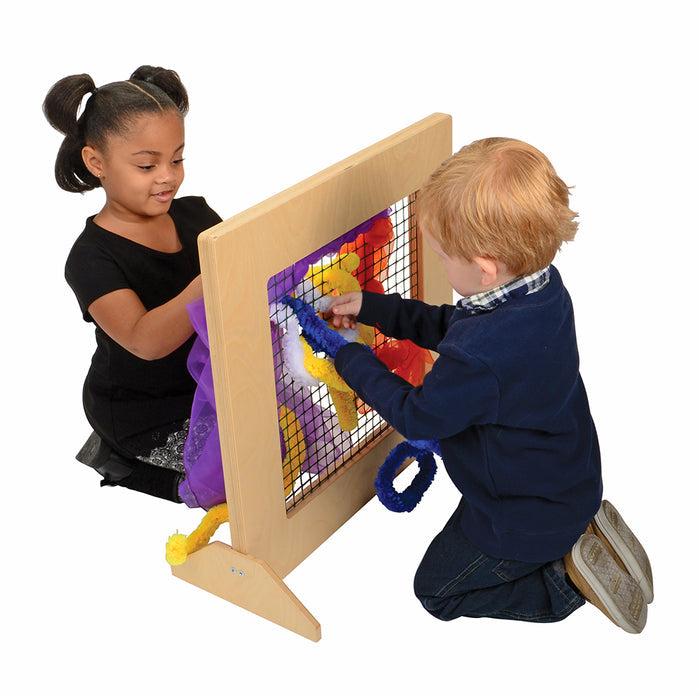Two Kids Exploring Classroom Weaving Frame