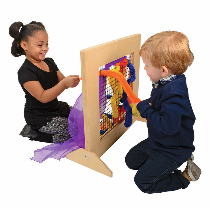 Two Kids Exploring Classroom Weaving Frame