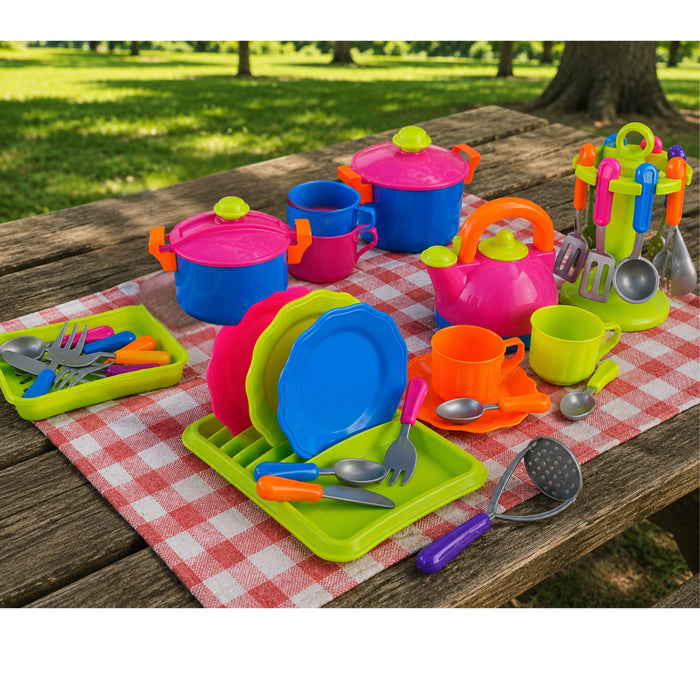 Color-Fun Play Dishes & Cookware Set – 39 Pieces