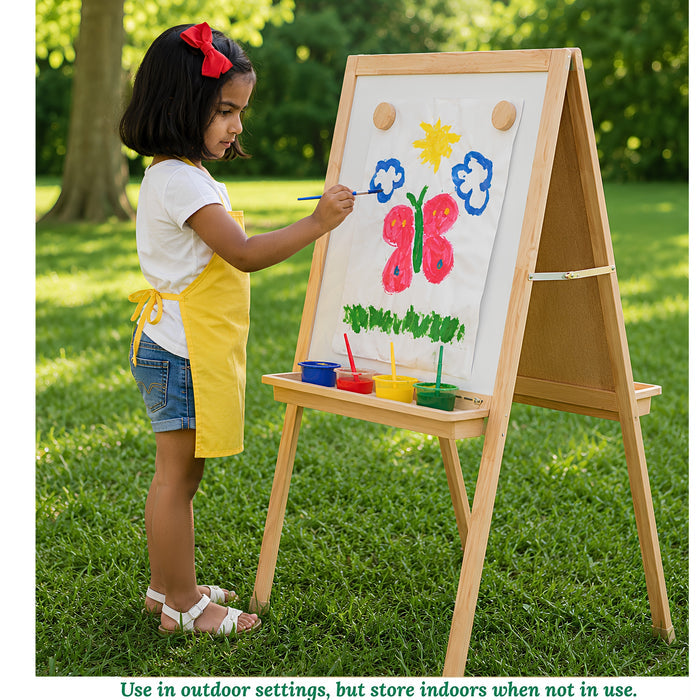 Deluxe Hardwood Classroom Easel | Chalkboard, Magnetic Whiteboard, and Storage Trays