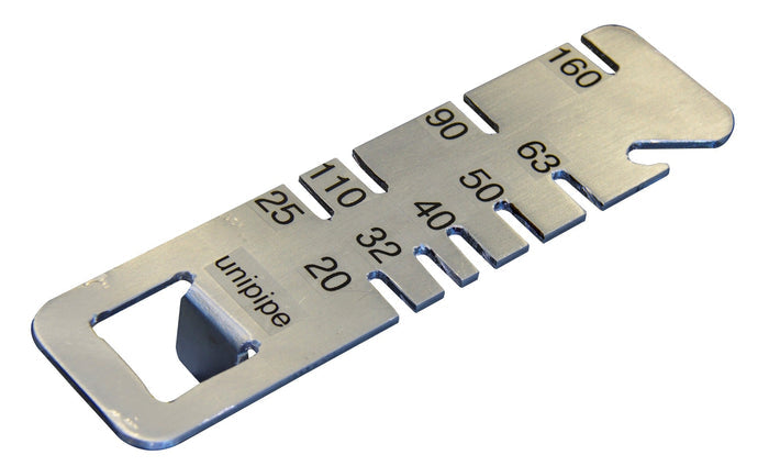 Airenergy Dev Unipipe depth gauge measuring 20-160mm, used for accurate pipe depth assessment in plumbing and installation.