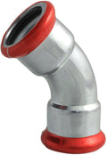 Airenergy Dev Europress carbon steel 45° elbow fitting with 1.2d radius, 15mm diameter for plumbing and pipe systems.