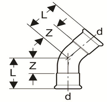 Airenergy Dev Europress carbon steel 45° elbow with 1.2d radius, 15mm pipe fitting for plumbing and industrial use